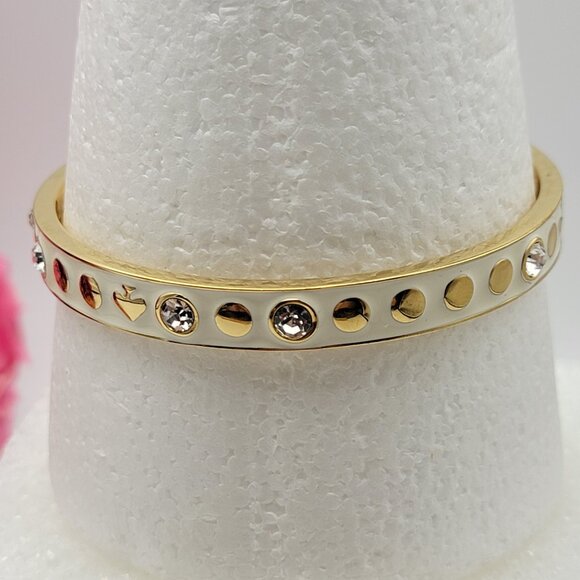Kate Spade NY Bangle Bracelet Gold Tone White Enamel Crystal Charm 8" - Picture 5 of 11